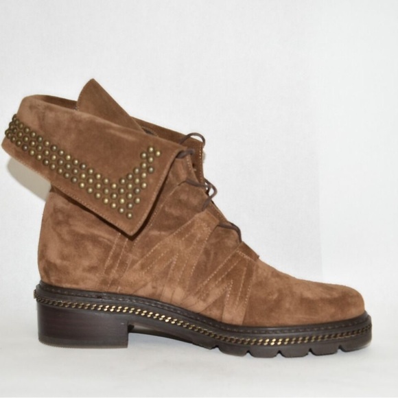 Stuart Weitzman 'Yadastud' Biker Ankle Boot Brown Suede Sz 8.5M - Picture 1 of 8
